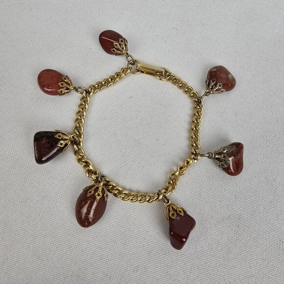 Vintage Burgundy Natural Stone Charm Bracelet - Picture 2 of 6